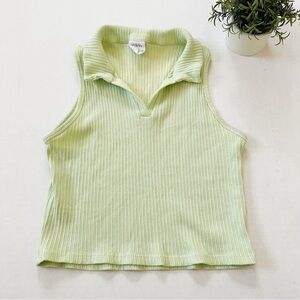 Zara Girls Ribbed Sleeveless Polo Top in Lime